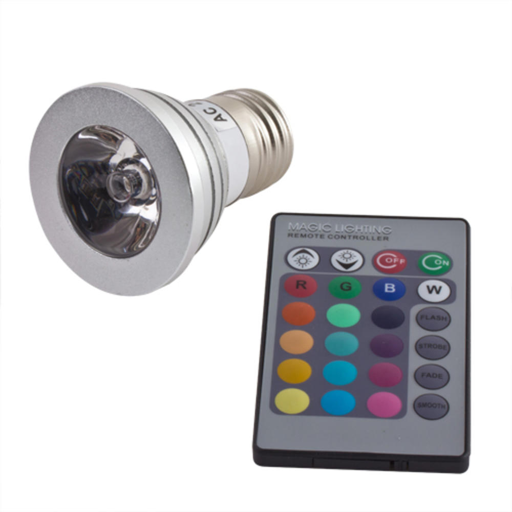 CE Compass E27 16 Color Changing 3W RGB LED Light Bulb Lamp 85~265V w/ IR Remote Control