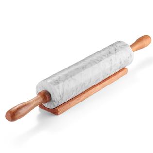 Ce Compass Marble Rolling Pins 18 Inch White Heavy Weight With Large Comfort Grip Wooden Handles Wood Base For Baking Bakery Pastry Chefs