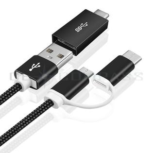 Ce Compass Cbl Usb 3in1 3ft Blk Usb Type C Adapter Cable Usb C To Usb A Micro Usb Convert Connector Charger Nylon Braided Fast Charging Cord Wire Black