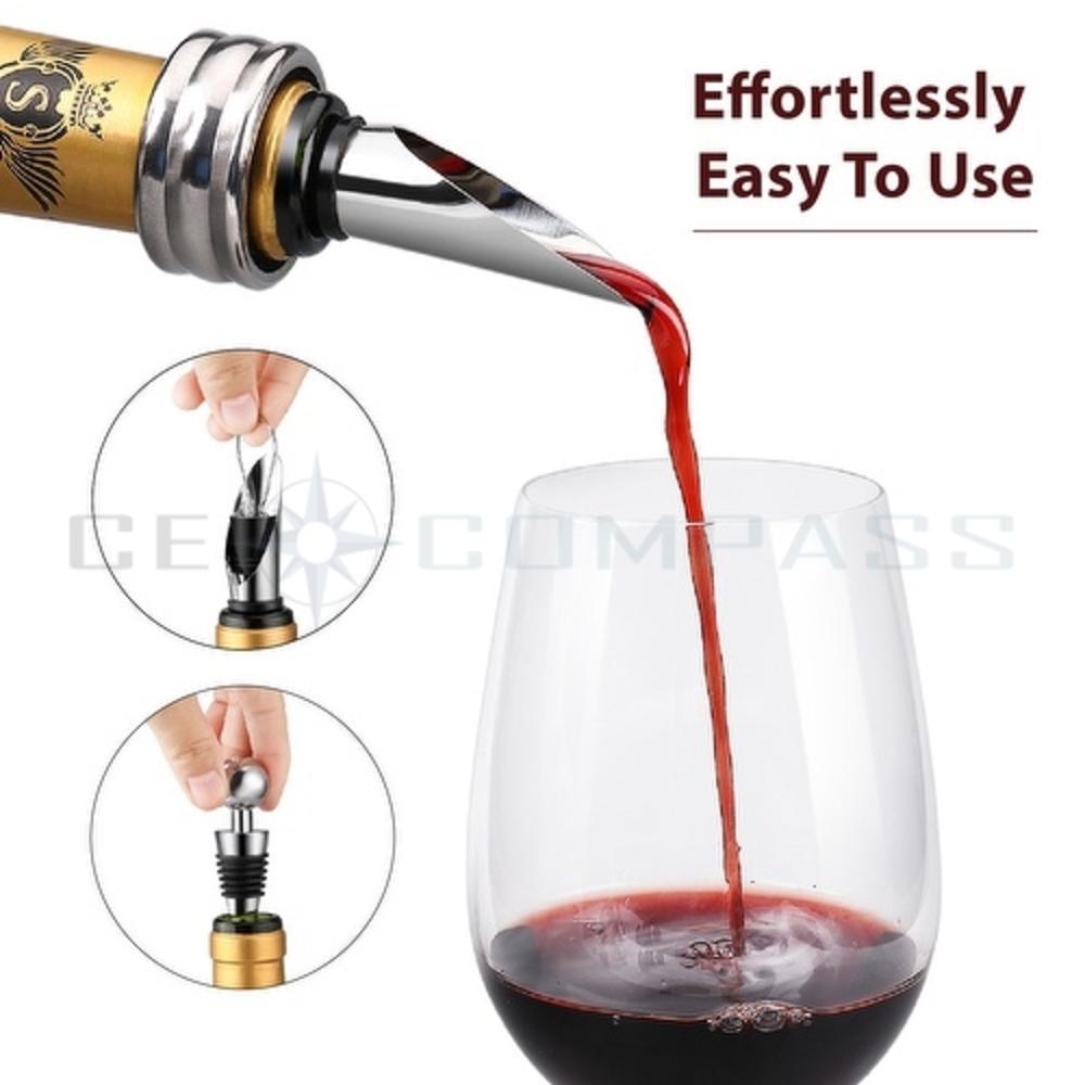 CE Compass Wine Opener Set w/ Corkscrew, Wine Stoppers, Pourer, Foil Cutter, Drip Ring and more in Mahogany Wood Case
