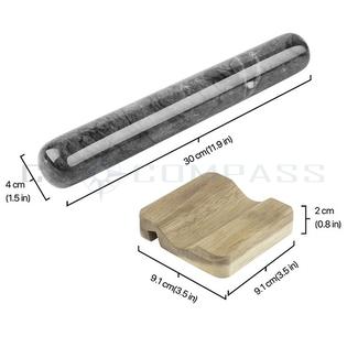 Ce Compass Marble Rolling Pins With Wooden Holder Stand Base 11 Inch Black Heavy Weight Board Stand Slab Set For Baking Bakery Donuts