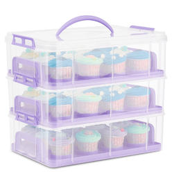 CE Compass Flexzion cupcake carrier Holder container Box (36 Slot, 3 Tier) - 36 cupcakes Slot or 3 Large cakes Pastry clear Plastic Storage