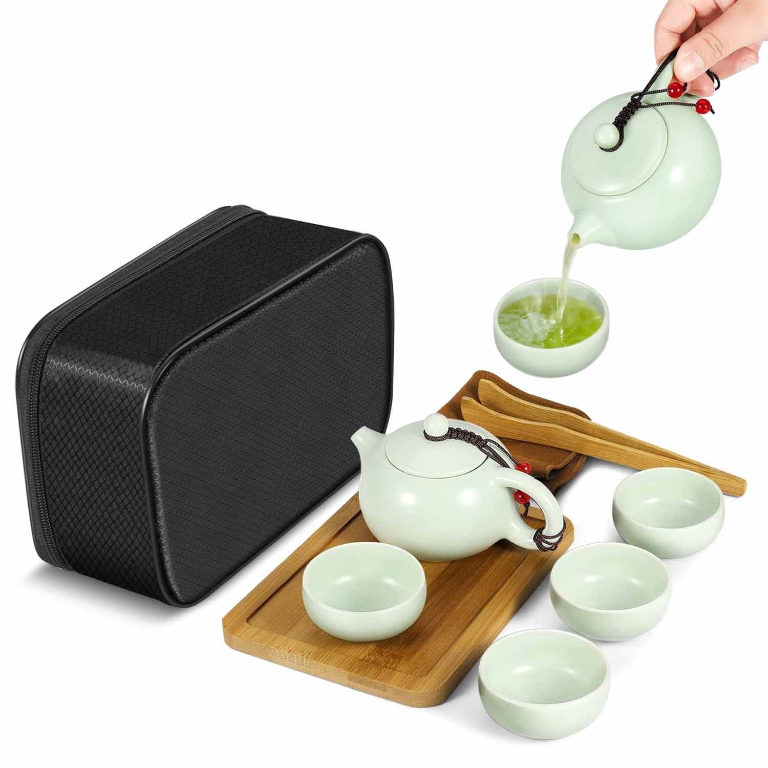 CE Compass Chinese Japanese Vintage Kungfu Gongfu Tea Set Portable Travel Teapot, (Jade Green Celadon /Greenware) Porcelain Ceramic Tea pot