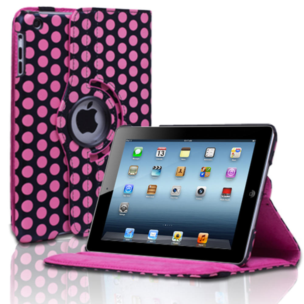 CE Compass iPad Mini Case - 360 Rotating Stand Smart Cover Leather Case For iPad Mini 1st Gen Sleep Wake Stylus Holder Polka Dot Pink