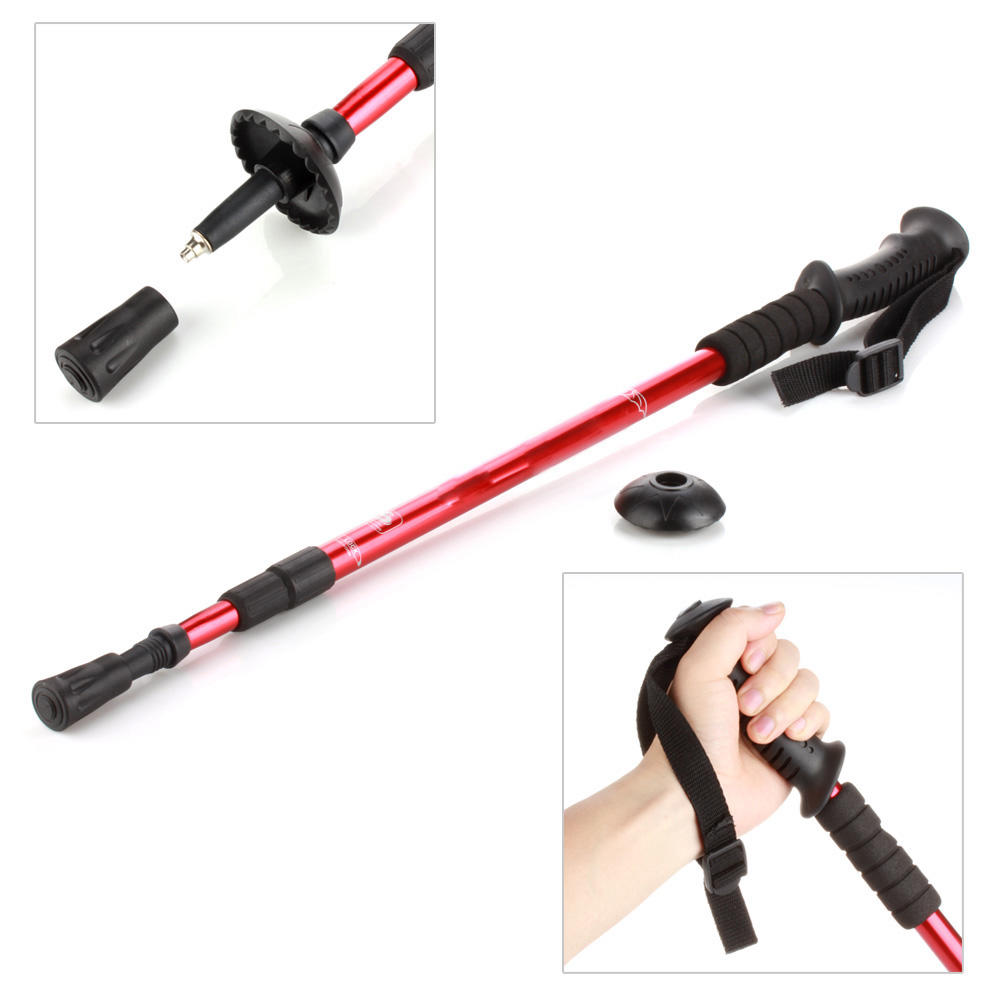 CE Compass Trekking Pole AntiShock Stick Alpenstock (Red) - Retractable 26"-53" Extandable Ultralight Aluminum For Outdoor Sports Hiking
