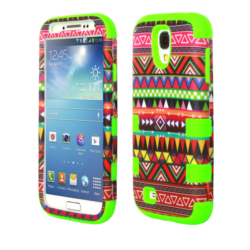 CE Compass 3-Piece Tribal Layer Hard Hybrid Case Cover For Samsung Galaxy S4 IV I9500 Green