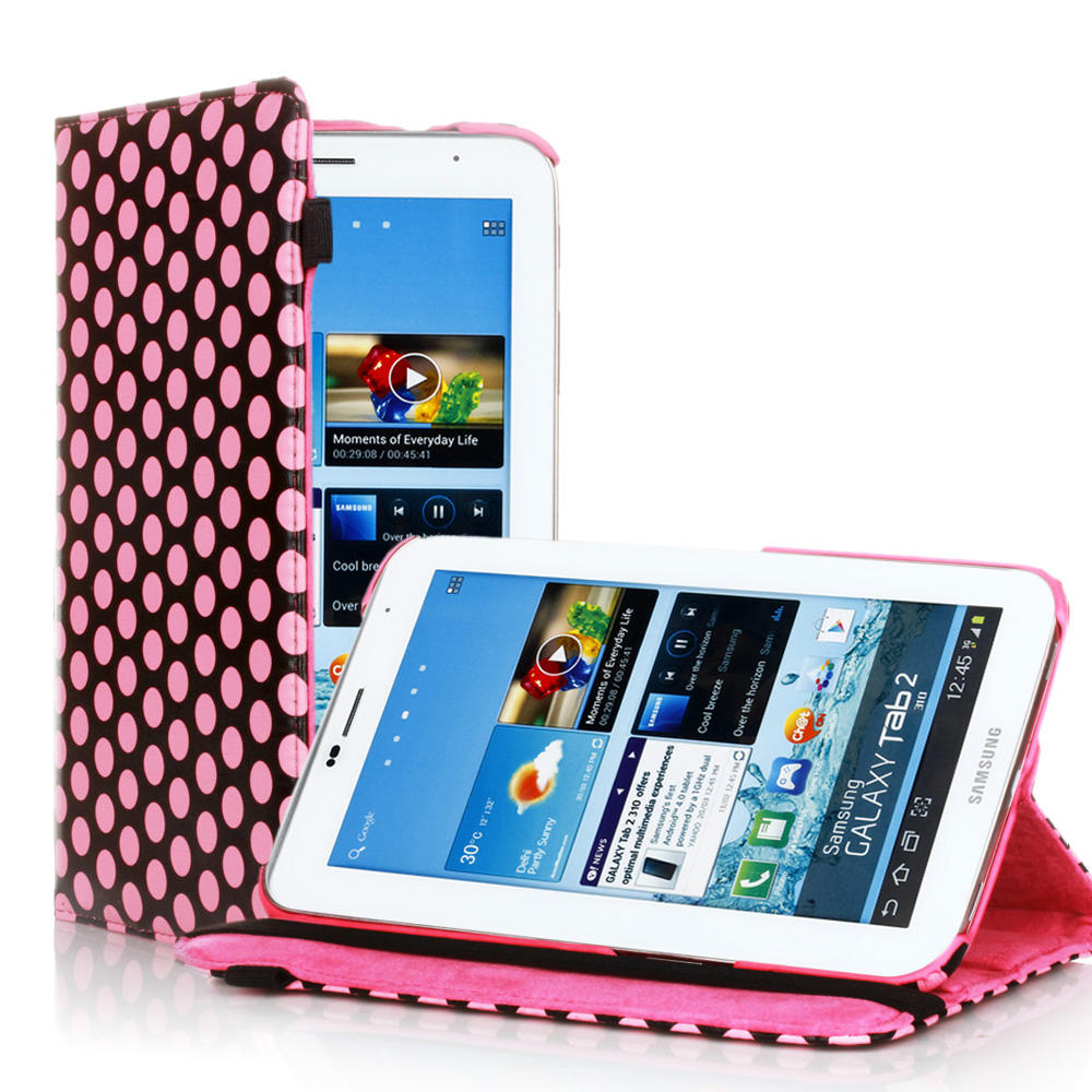 CE Compass Galaxy Tab 2 7.0 Case - 360 Rotating Leather Smart Cover Stand For Galaxy Tab 2 7.0" P3100 Sleep Wake Stylus Loop Polka Dot Pink