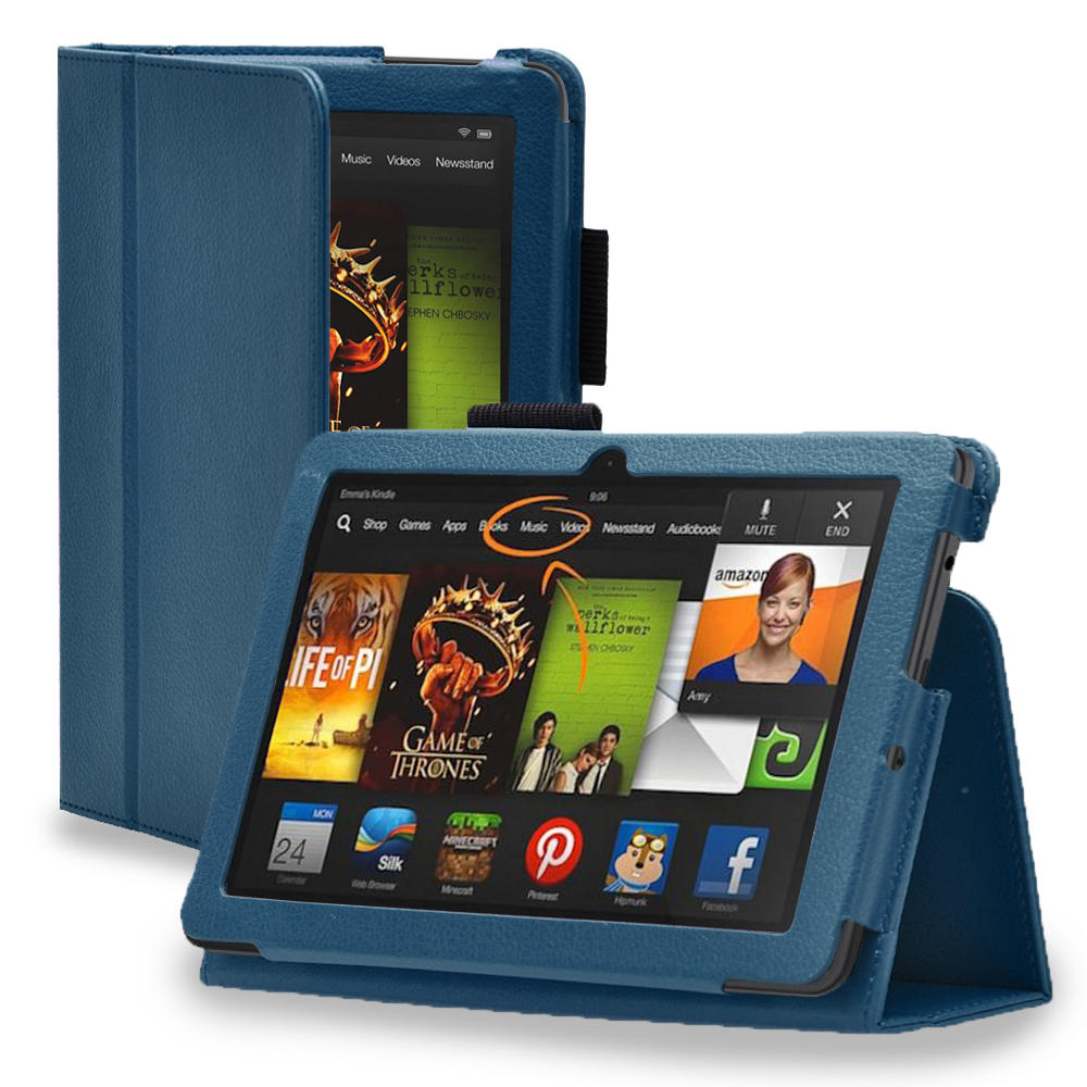 CE Compass Kindle Fire HDX 8.9 Case (Dark Blue) - Slim PU Leather Folio Cover Stand with Pen Loop for Amazon Kindle Fire HDX 8.9" 2014 2013