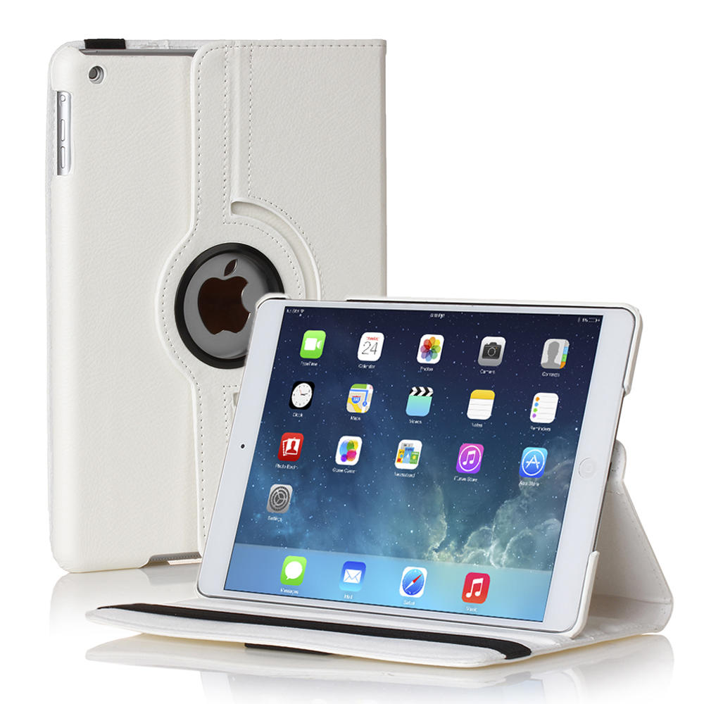 CE Compass Apple iPad Mini Case - 360 Degree Rotating Stand Smart Cover Leather Case For iPad Mini 3 iPad Mini 2 with Stylus Holder White