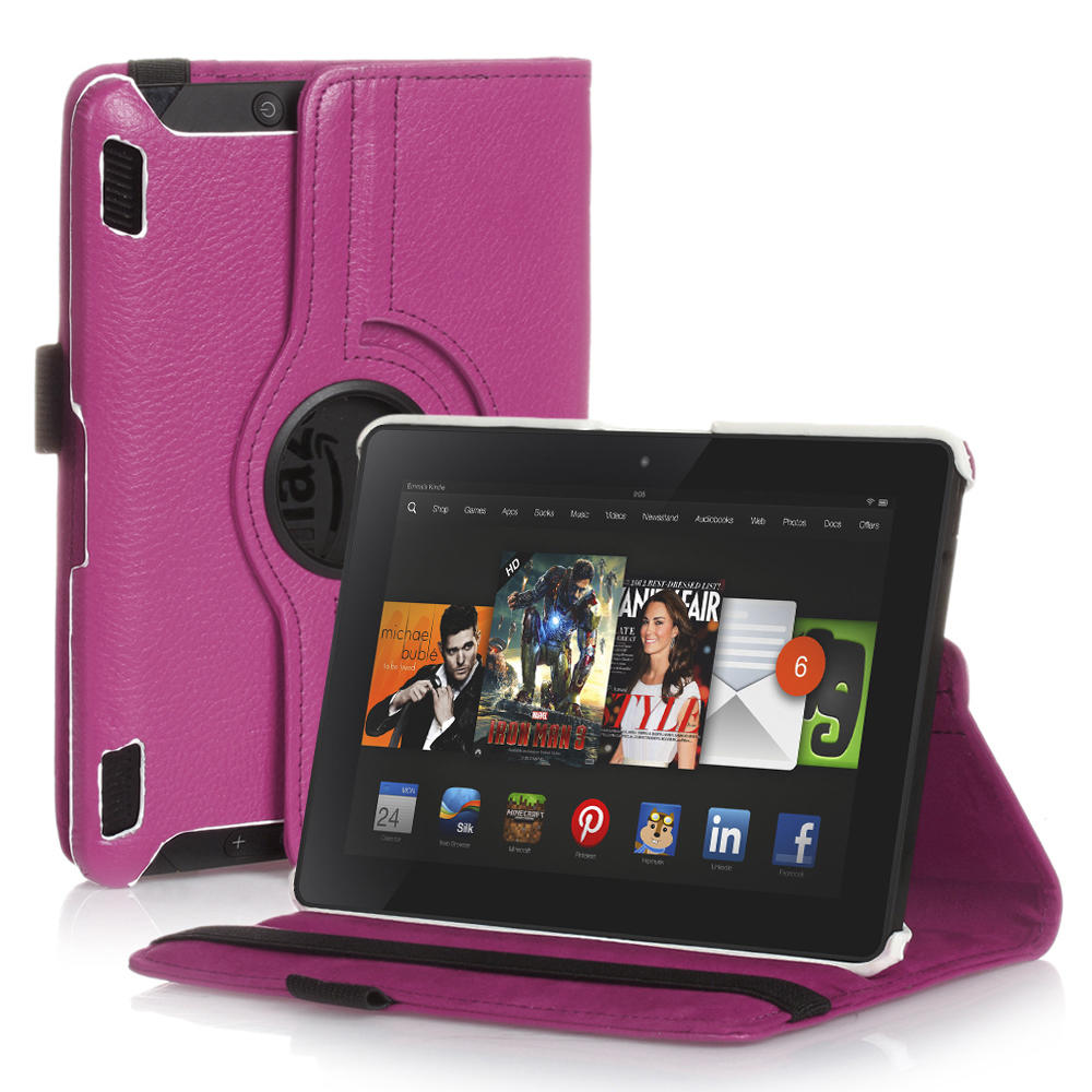 CE Compass Fire HDX 7 Case - 360 Degree Rotating Leather Case Smart Cover Stand For Kindle Fire HDX 7 with Wake Sleep & Stylus Holder Pink