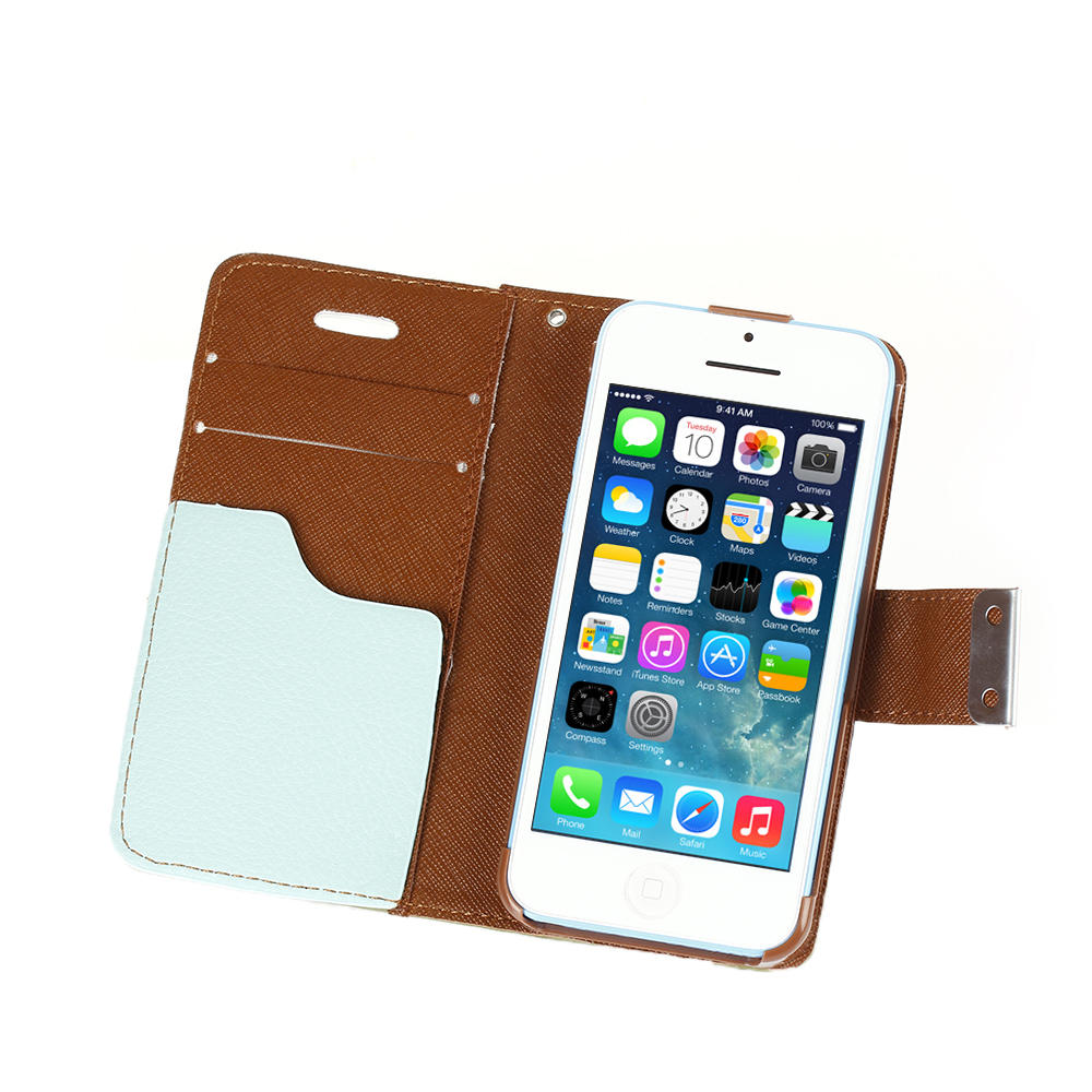 CE Compass Hybrid PU Leather Flip Wallet Stand Case Cover Skin For Apple iPhone 5C Coffee