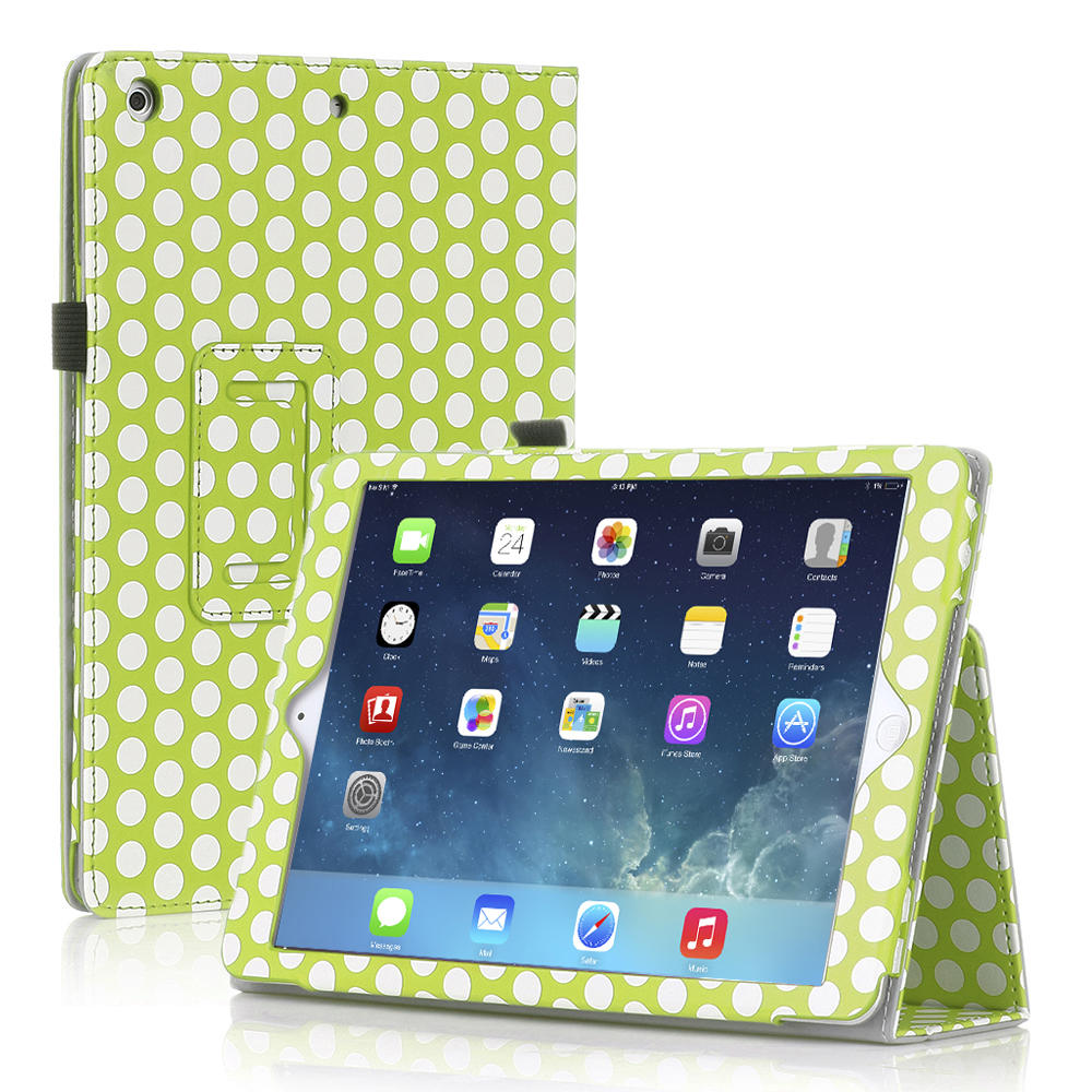 CE Compass iPad 1 Case - Slim Fit Folio Leather Cover Stand with Built-in Stand & Stylus Holder For iPad 1 1st Generation Polka Dot Green