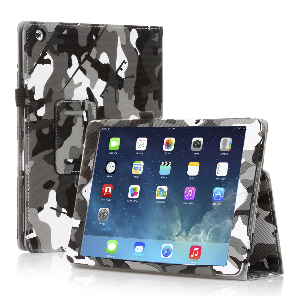 CE Compass iPad 1 Case - Folio Leather Cover Stand with Built-in Stand & Stylus Holder For Apple iPad 1 1st Gen Camouflage Black and White