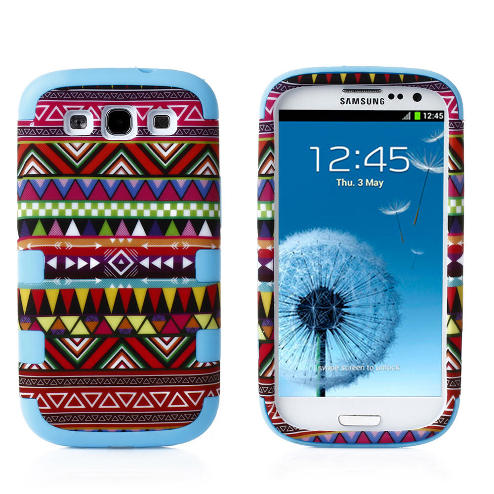 CE Compass 3-Piece Tribal Layer Hard Hybrid Case Cover for Samsung Galaxy S3 I9300 Blue
