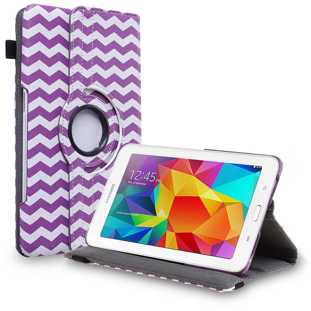CE Compass Tab 3 Lite 7.0 Case -Rotating Leather Smart Cover Stand For Samsung Galaxy Tab 3 Lite 7 with Sleep&Wake and Pen Loop Wave Purple