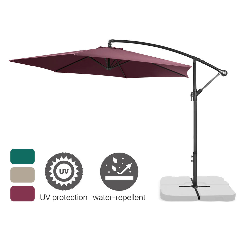 CE Compass 10 ft Patio Umbrella Offset Hanging Folding Sun Shade Cantilever w/ Cross Base Crank & Canopy Cover for Outdoor Yard Beach, Red