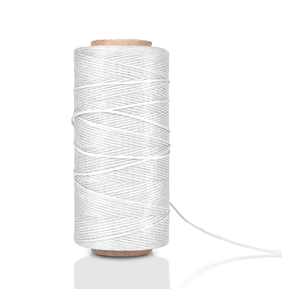 CE Compass Flat Waxed Thread (White) - 284Yard 1mm 150D Wax String Cord Sewing Craft Tool Portable for DIY Handicraft Leather Products Bead