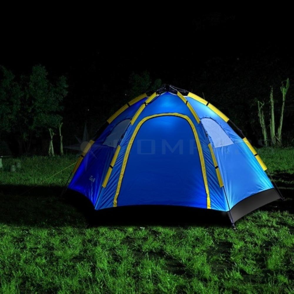 CE Compass Hiking Camping Tent Large Family 4 Person Automatic Instant Pop up Rain Resistant Polyester Indoor Outdoor Easy Fold Back Blue