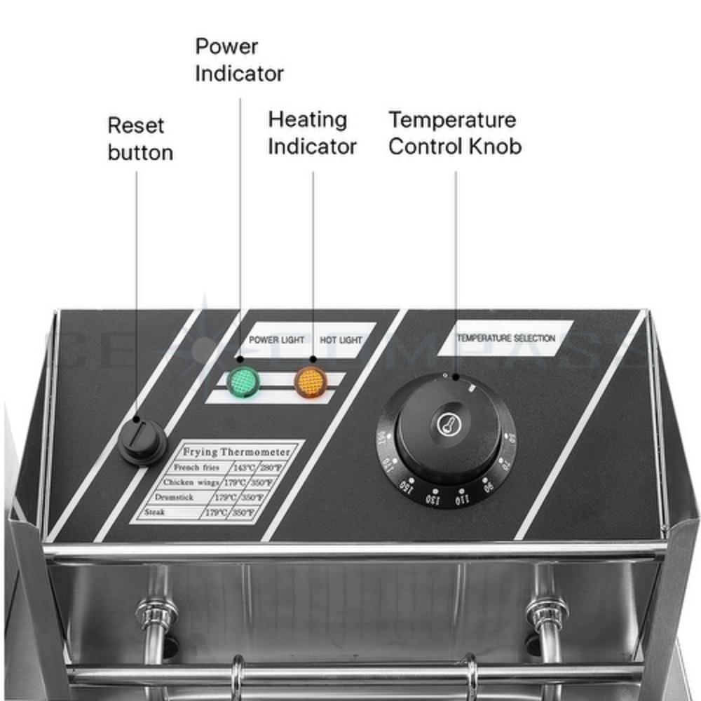 CE Compass Deep Fryer 1700W 6 Liter Stainless Steel Electric Fryer w/ Adjustable Temperature, Fry Basket, Built-in Timer, UL Listed