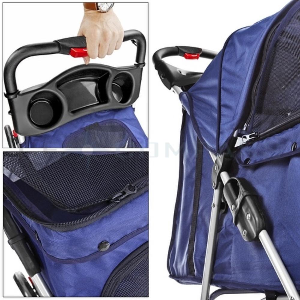 CE Compass 4 Wheels Pet Dog Stroller Cat Small Animals Carrier Deluxe Folding Flexible for Travel Up to 30 Pounds with Sun Shade Dark Blue