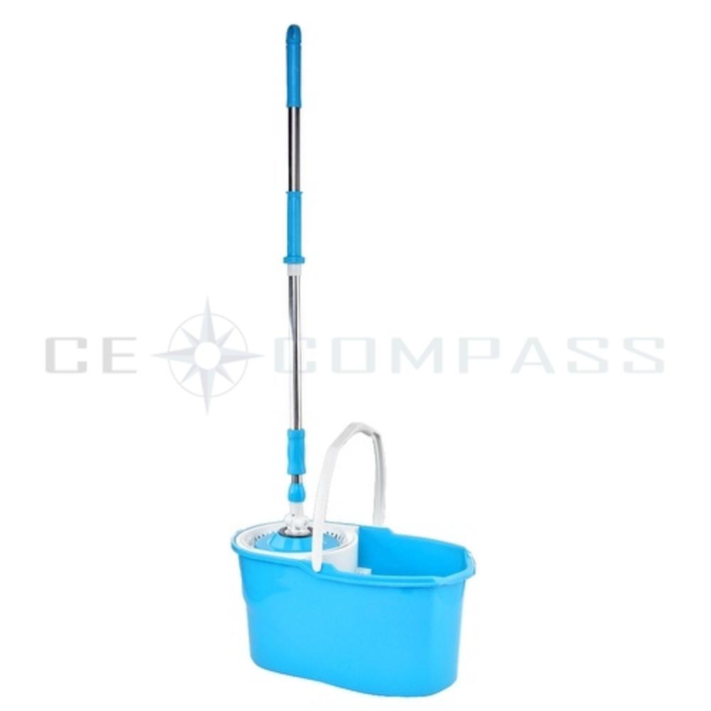 CE Compass Easy Magic Floor Mop (Blue) 360° Degree Rotating Stainless Steel Set with Dry Version Bucket 2 Replacement Microfiber Mop Head
