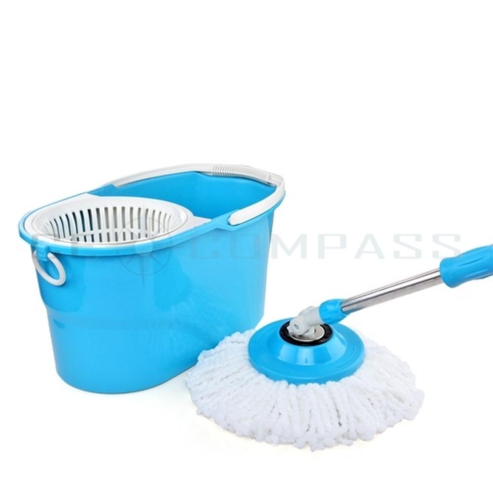 CE Compass Easy Magic Floor Mop (Blue) 360° Degree Rotating Stainless Steel Set with Dry Version Bucket 2 Replacement Microfiber Mop Head
