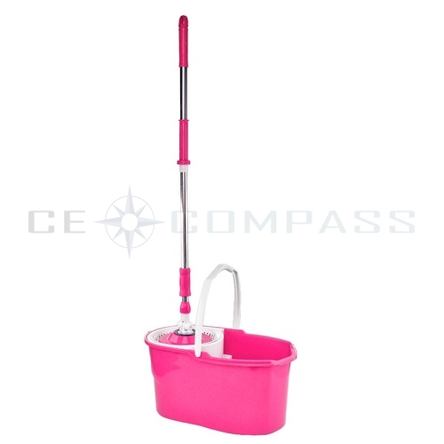CE Compass Pro 360 Rotating Spin Magic Mop Stainless Steel Dual Dry Drying Version Bucket Replacement Handle Sef Wringing 2 Mop Heads Pink