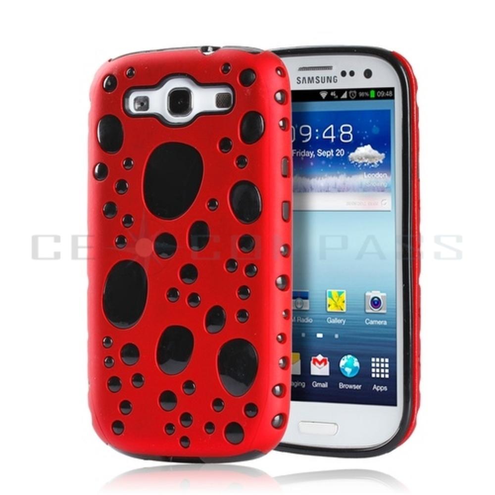 CE Compass Samsung Galaxy S3 Case - 3D Bubbles Dual Layer Hybird TPU Skin Hard PC Protective Case Cover For Samsung Galaxy S3 I9300 Red