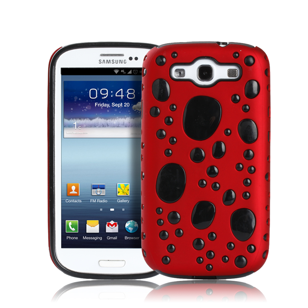 CE Compass Samsung Galaxy S3 Case - 3D Bubbles Dual Layer Hybird TPU Skin Hard PC Protective Case Cover For Samsung Galaxy S3 I9300 Red