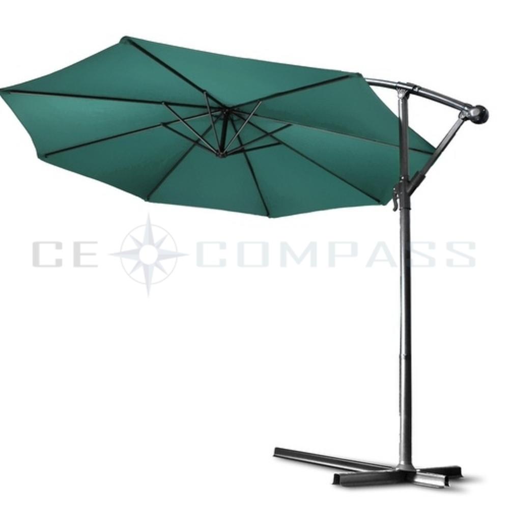 CE Compass 10 ft Patio Umbrella Offset Hanging Folding Sun Shade Cantilever w/ Cross Base Crank & Canopy Cover for Outdoor Yard Beach Green