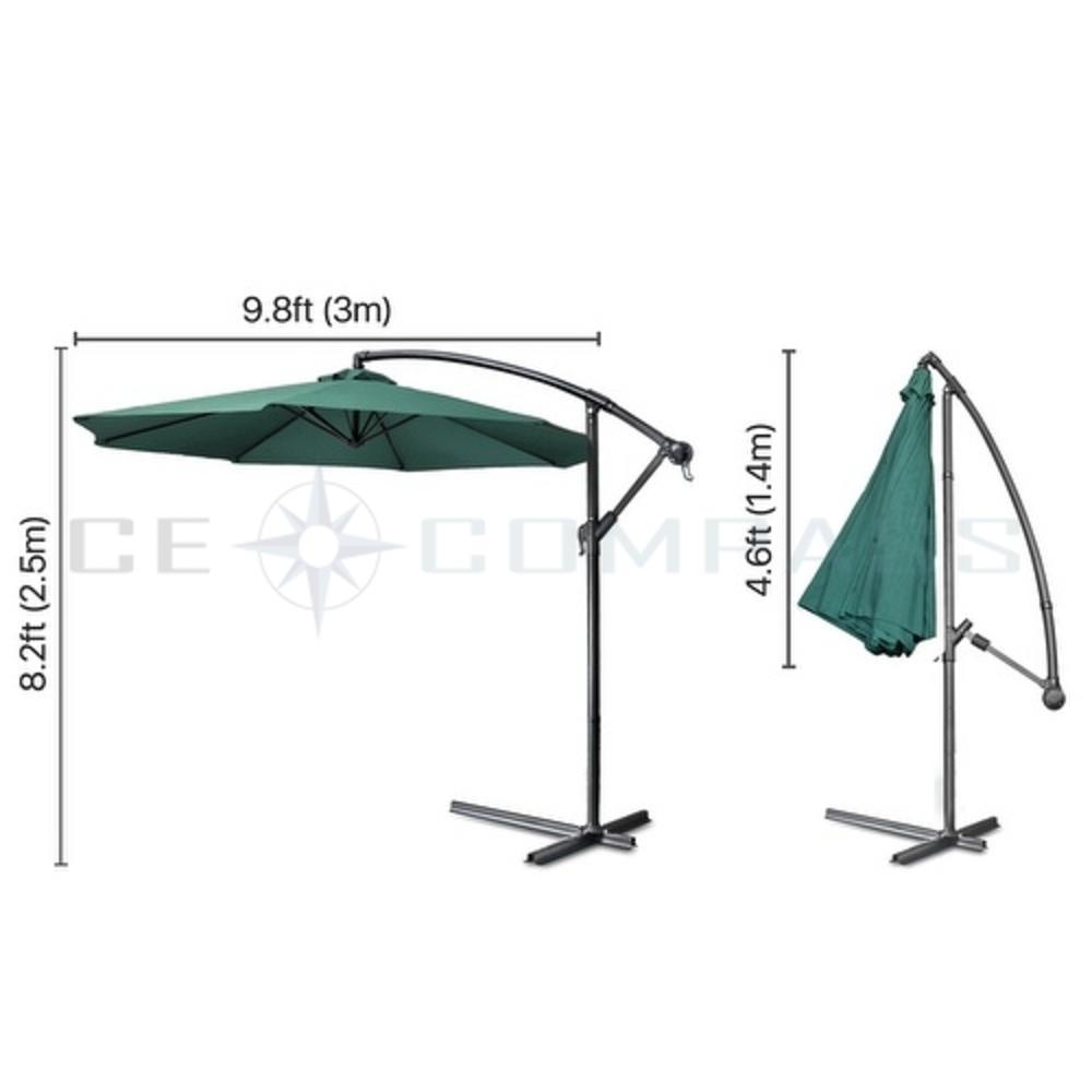 CE Compass 10 ft Patio Umbrella Offset Hanging Folding Sun Shade Cantilever w/ Cross Base Crank & Canopy Cover for Outdoor Yard Beach Green