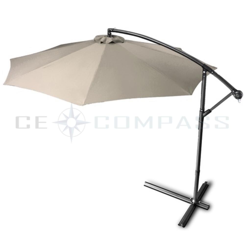 CE Compass 10 ft Patio Umbrella Offset Hanging Folding Sun Shade Cantilever w/ Cross Base Crank & Canopy Cover for Outdoor Yard Beach Beige