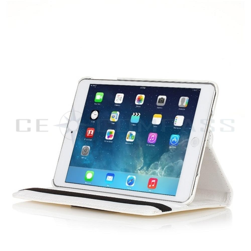 CE Compass Apple iPad Mini Case - 360 Degree Rotating Stand Smart Cover Leather Case For iPad Mini 3 iPad Mini 2 with Stylus Holder White