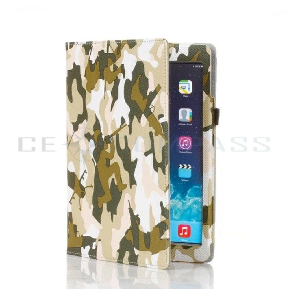 CE Compass iPad Mini Case - Slim Leather Cover Stand For iPad Mini 3 & Mini 2 w/ Sleep & Wake Feature & Stylus Holder Camouflage Army Green