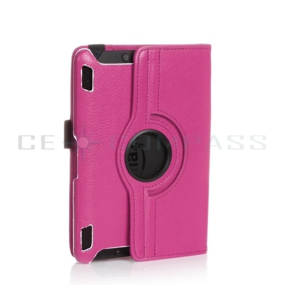 CE Compass Fire HDX 7 Case - 360 Degree Rotating Leather Case Smart Cover Stand For Kindle Fire HDX 7 with Wake Sleep & Stylus Holder Pink
