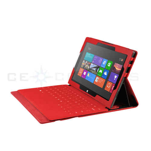 CE Compass Slim Fit Folio PU Leather Case Smart Cover Stand For Microsoft Surface RT 10.6" Windows 8 Tablet with Auto Sleep & Wake Red