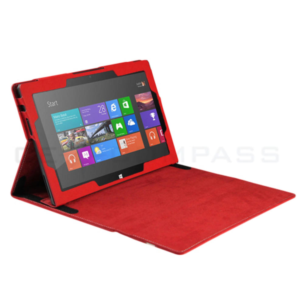 CE Compass Slim Fit Folio PU Leather Case Smart Cover Stand For Microsoft Surface RT 10.6" Windows 8 Tablet with Auto Sleep & Wake Red