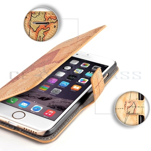 CE Compass iPhone 6s Case - Flip PU Leather Wallet Cover Stand with ID/Credit Card Slots Cash Compartment for iPhone 6s / 6 4.7" Map Beige