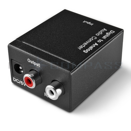 CE Compass Digital to Analog Audio Converter Box Adapter - Optical Coaxial or SPDIF Toslink Signal to Stereo RCA L/R Red/White Sound Signal