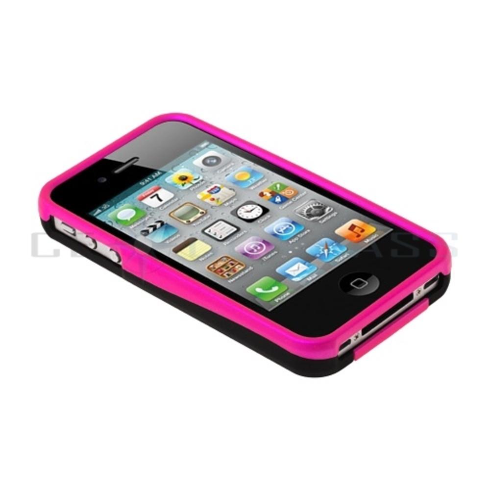 CE Compass iPhone 4S/4 Case - Stylish Deluxe 3-Piece Design Cup Shape Snap-on Rubber Coated Case Cover for Apple iPhone 4S/4 Black/Hot Pink