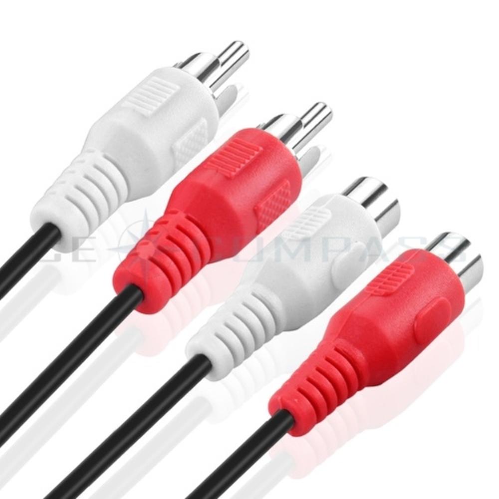 CE Compass RCA Extension Cable (25 Feet) 2RCA Audio Extender Adapter Cord Wire Coupler Male to Female Dual Red/White Connector Jack Plug