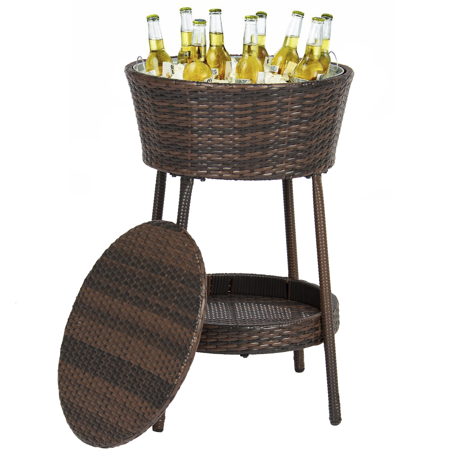 Patio Beverage Cooler On Stand Best Choice Products Wicker Ice Bucket For Outdoor Patio W Tray Removable Cover