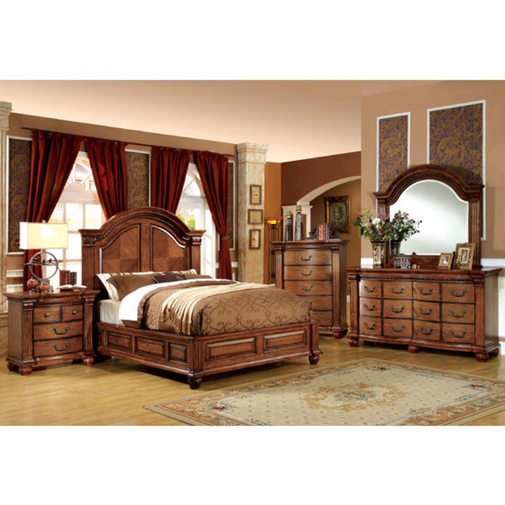 24/7 SHOP AT HOME Bellagrand English Style Antique Tobacco Oak California King Size 6-Piece Bedroom Set