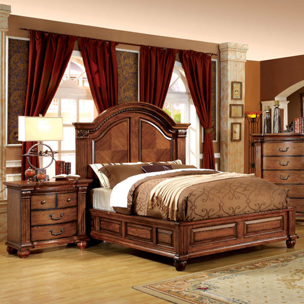 24/7 SHOP AT HOME Bellagrand English Style Antique Tobacco Oak Finish Queen Size 6-Piece Bedroom Set