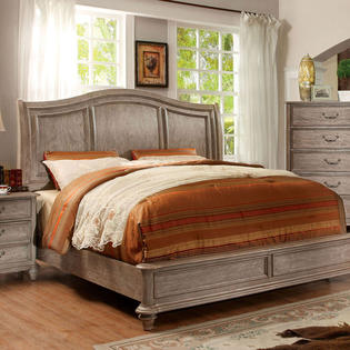 Rustic Weathered Oak Finish, Transitional King Bed