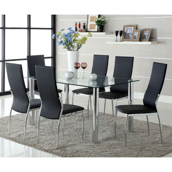 24/7 SHOP AT HOME Holbrook Contemporary Style Black Finsh 7-Piece Chrome-Plated Steel Dining Table Set