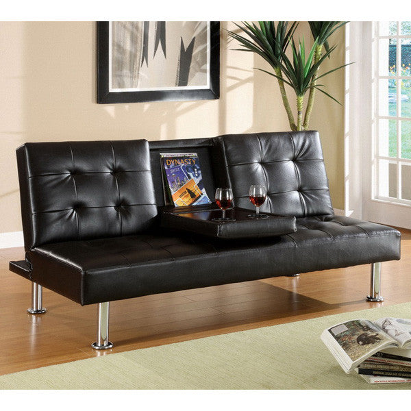 24/7 SHOP AT HOME Orinda Modern Contemporary Black Leatherette Sofa Futon