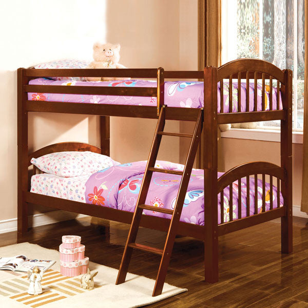 24/7 SHOP AT HOME Coney Island Traditional Cottage Style Cherry Finish Twin Size Bunk Bed