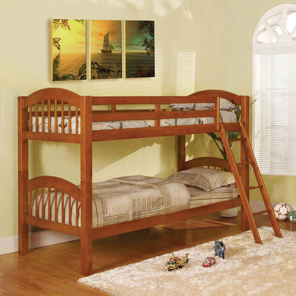 24/7 SHOP AT HOME Coney Island Traditional Cottage Style Oak Finish Twin Size Bunk Bed