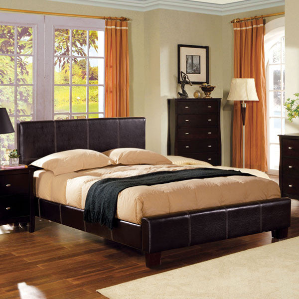 24/7 SHOP AT HOME Uptown Contemporary Style Espresso Leatherette Finish Cal. King Size Bed Frame Set
